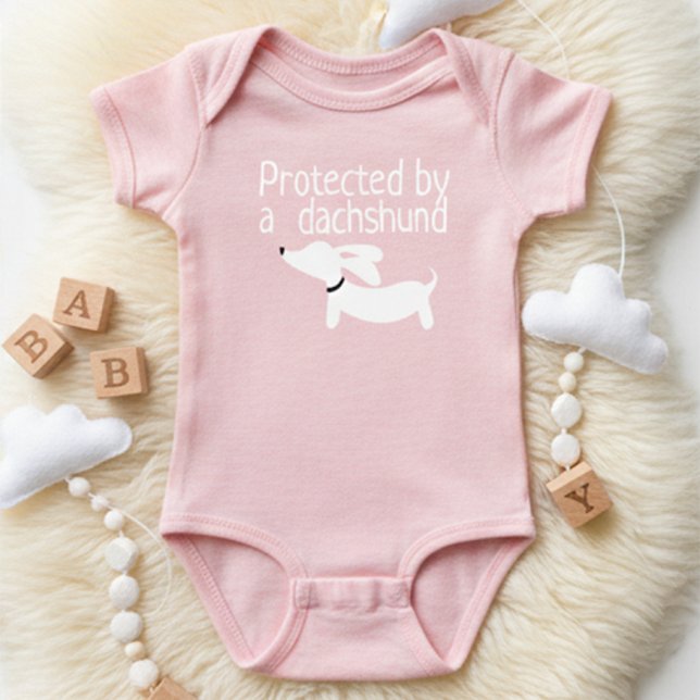 Protected by a Dachshund Baby Girl Outfit Baby Bodysuit (Protected by a dachshund for a baby gift)