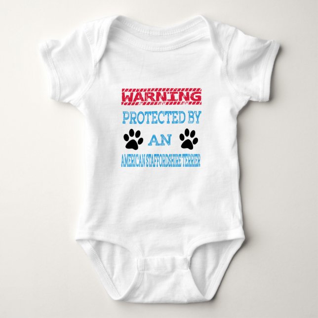 Protected by an American Staffordshire Terrier Dog Baby Bodysuit (Front)