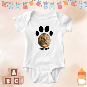Protected By Cat Gender Neutral Custom Pet Photo Baby Bodysuit