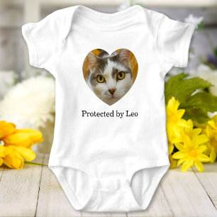 Protected By Cat or Dog Personalised Heart Photo Baby Bodysuit