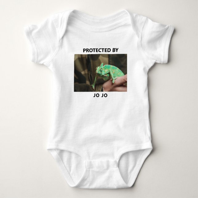 Protected By Chameleon Lizard Photo Funny Custom Baby Bodysuit (Front)