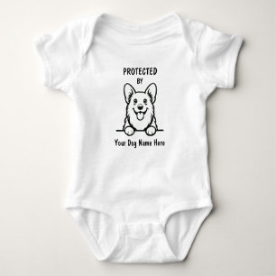 Protected by Corgi Dog, Custom Dog Name Baby Bodysuit