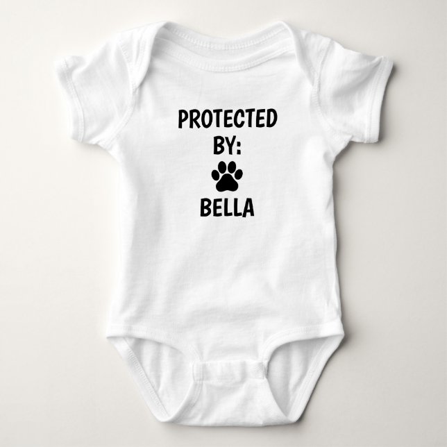Protected By Custom Dog Name Baby Bodysuit (Front)