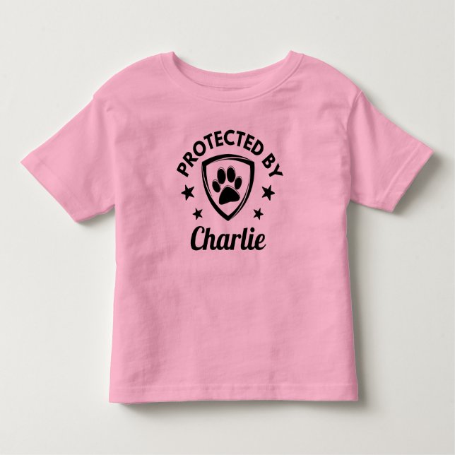  "Protected By" Custom Dog Name Cute Toddler T-Shirt (Front)