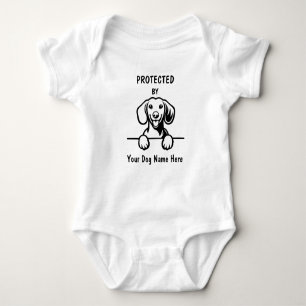 Protected by Dachshund, Custom Dog Name Baby Bodysuit