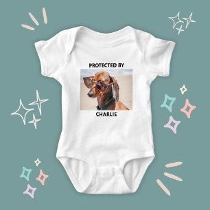 Protected By Dachshund Pet Photo Personalised Baby Bodysuit