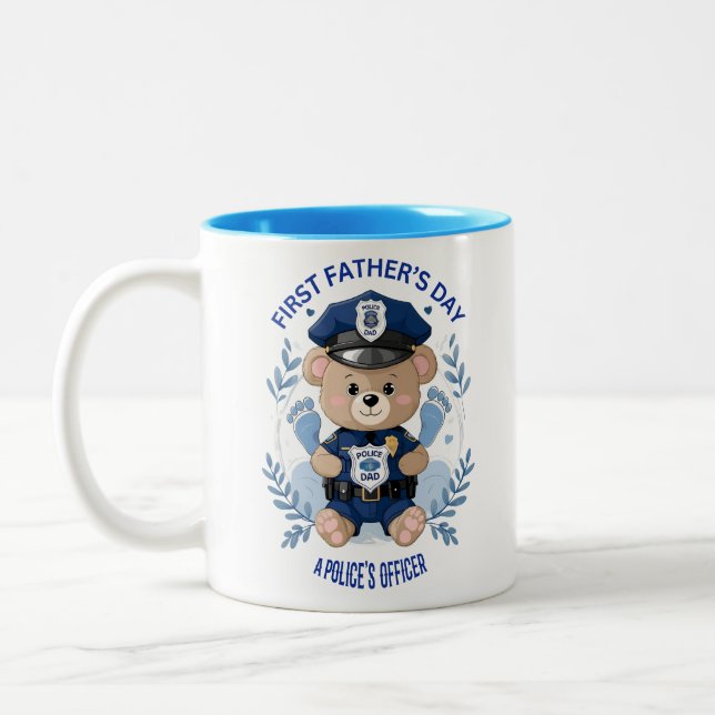 ☕💙 “Protected by Daddy’s Badge” – First Father’s  Two-Tone Coffee Mug (Left)