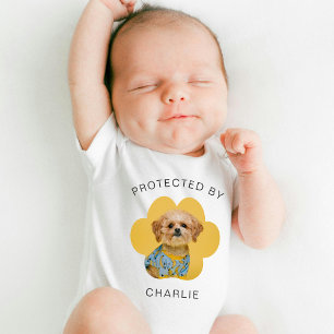 Protected By Dog Cat Pet Photo & Name Baby Bodysuit