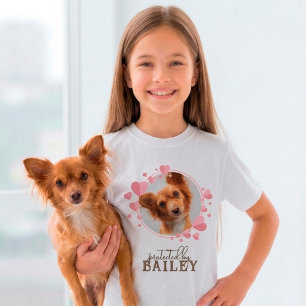 Protected by Dog Custom Pet Photo Pink Hearts T-Shirt