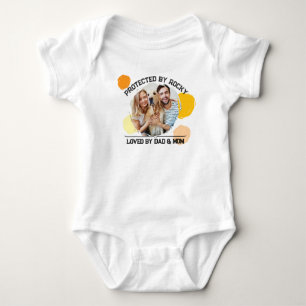 Protected by Dog Loved by Dad and Mom Personalized Baby Bodysuit