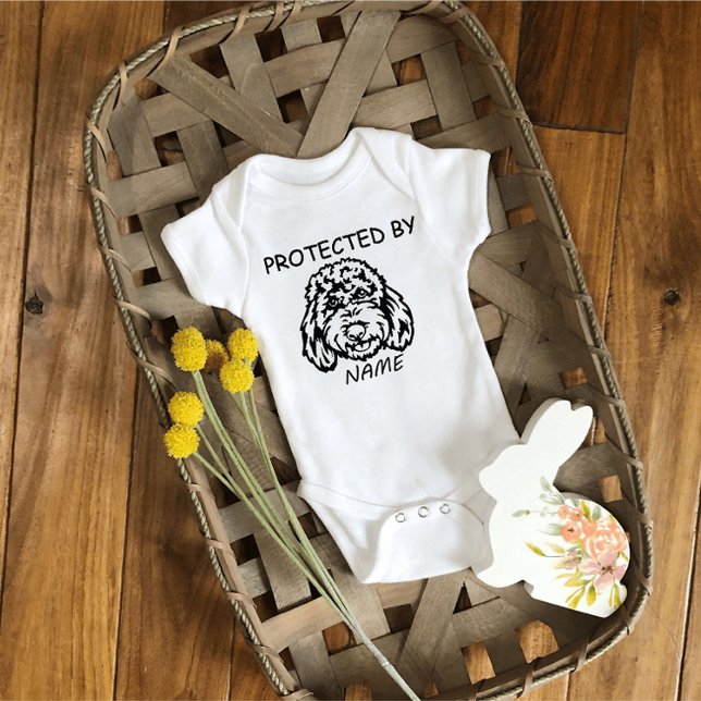 Protected By Dog Personalised baby bodysuit & dog (Creator Uploaded)