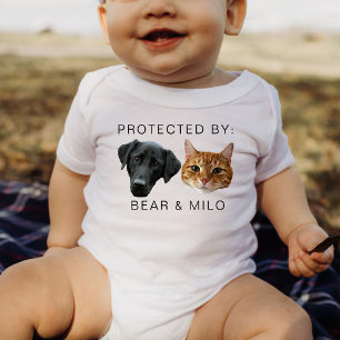 Protected By Dog Personalised Dog Cat Name Photo Baby Bodysuit