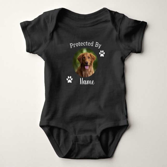 Protected By Dog Personalised Photo Baby Bodysuit (Front)