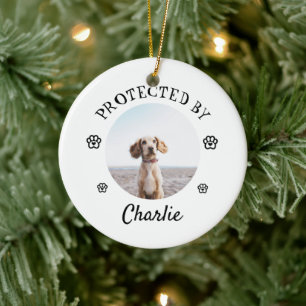 Protected By Dog Photo Paw Print Design Ceramic Tree Decoration