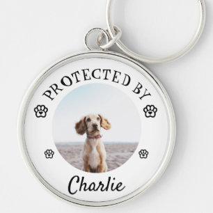 Protected By Dog Photo Paw Print Design Key Ring