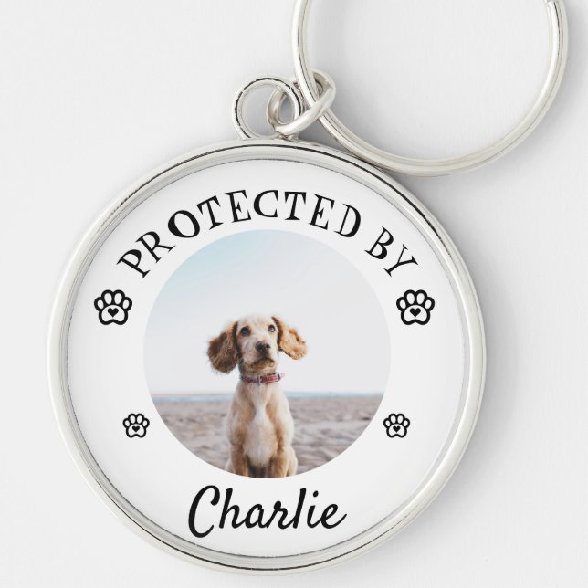 Protected By Dog Photo Paw Print Design Key Ring (Front)