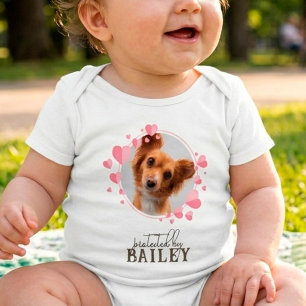 Protected by Dog Pink Hearts Personalised Photo Baby Bodysuit