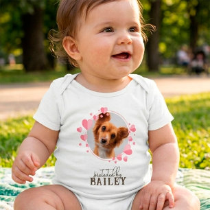 Protected by Dog Pink Hearts Personalised Photo  Baby Bodysuit