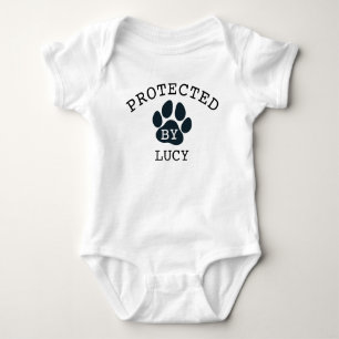 Protected by Dog Sibling Name Baby Bodysuit