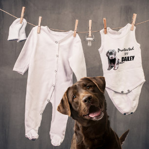 Protected By Dog's Name Watercolor Baby Bodysuit