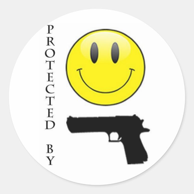 Protected by Face & Gun Classic Round Sticker (Front)