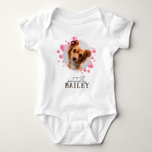 Protected by Pet Dog  Personalised Photo Hearts Baby Bodysuit (Front)