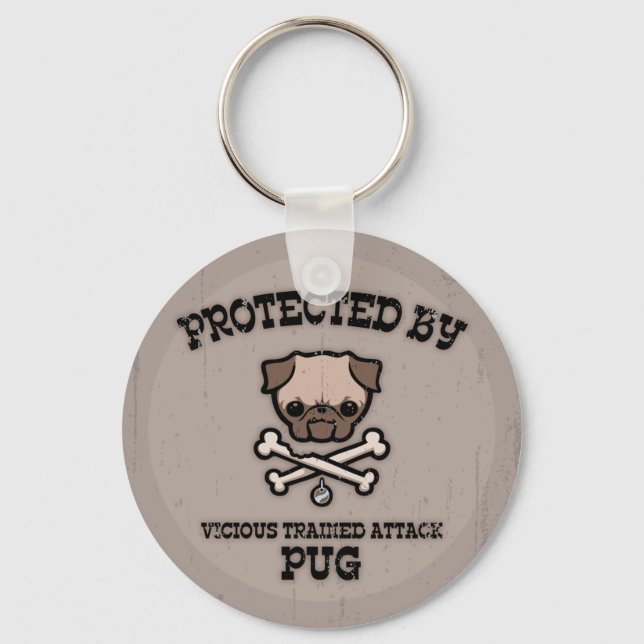 Protected By Pug Key Ring (Front)