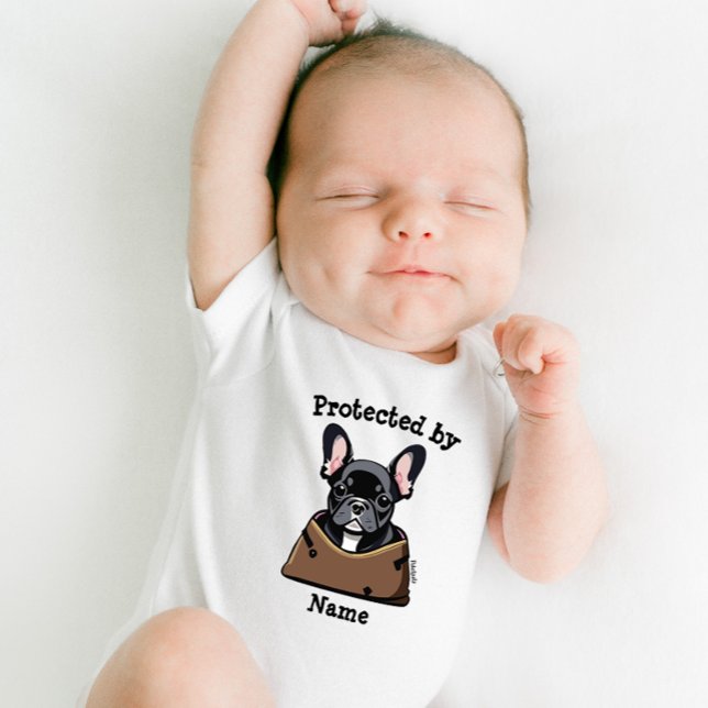 Protected by puppy dog name Black Bull Dog Baby Bodysuit (Available in different color French Bull Dogs to match your own.)