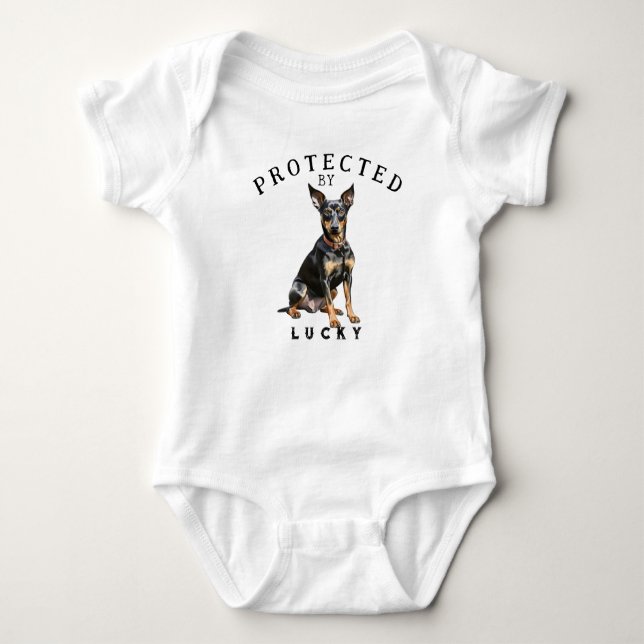 Protected By the Family Dog Baby Bodysuit (Front)