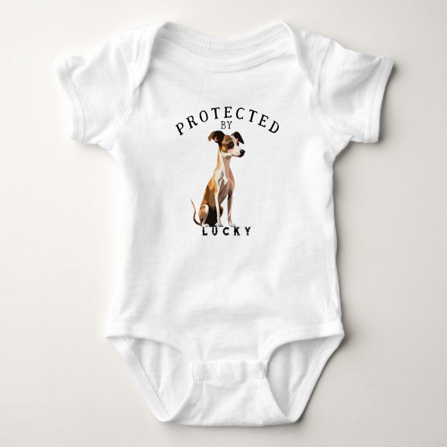 Protected By the Family Dog Baby Bodysuit (Front)