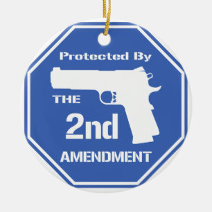 Protected By The Second Amendment (Blue).png Ceramic Tree Decoration