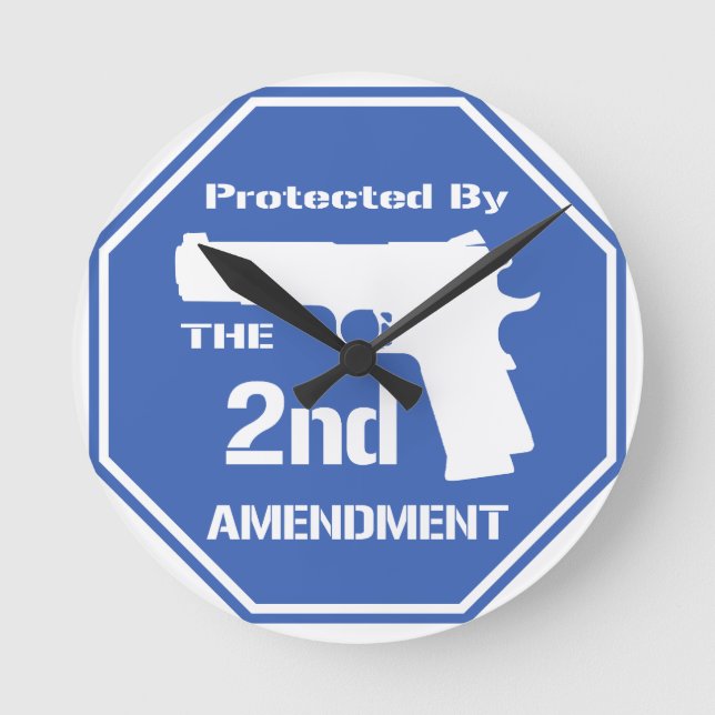Protected By The Second Amendment (Blue).png Round Clock (Front)