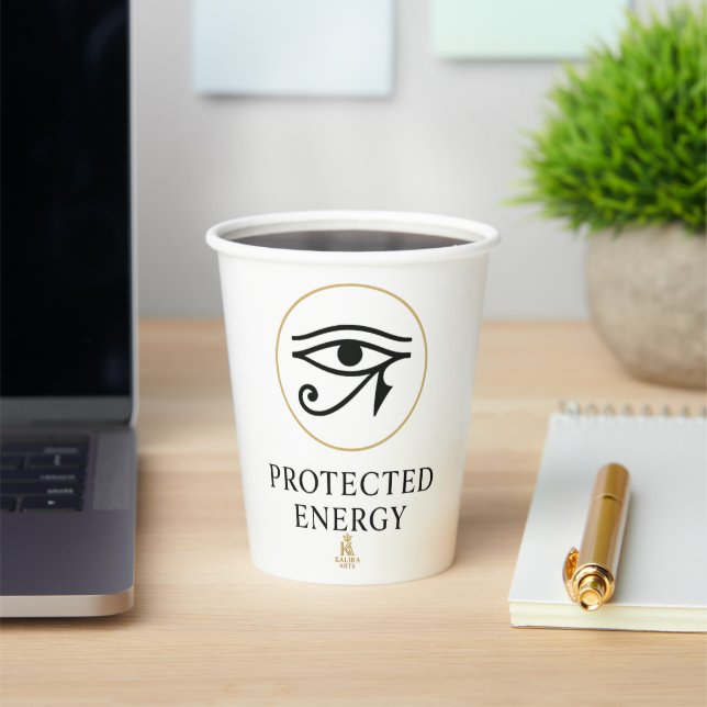 Protected Energy – Minimal Eye of Horus Symbol | Paper Cups (Insitu)
