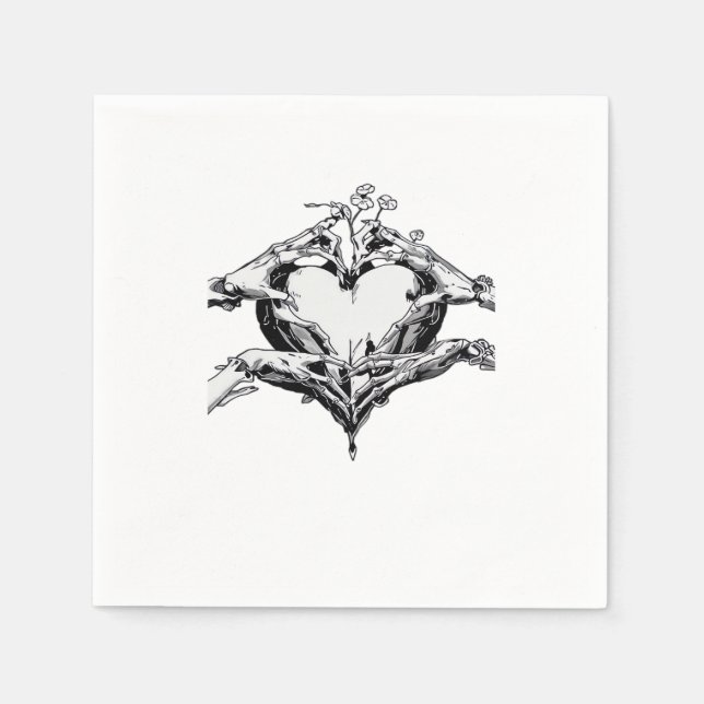 Protecting A Heart  - Skeleton Hand Heart Napkin (Front)