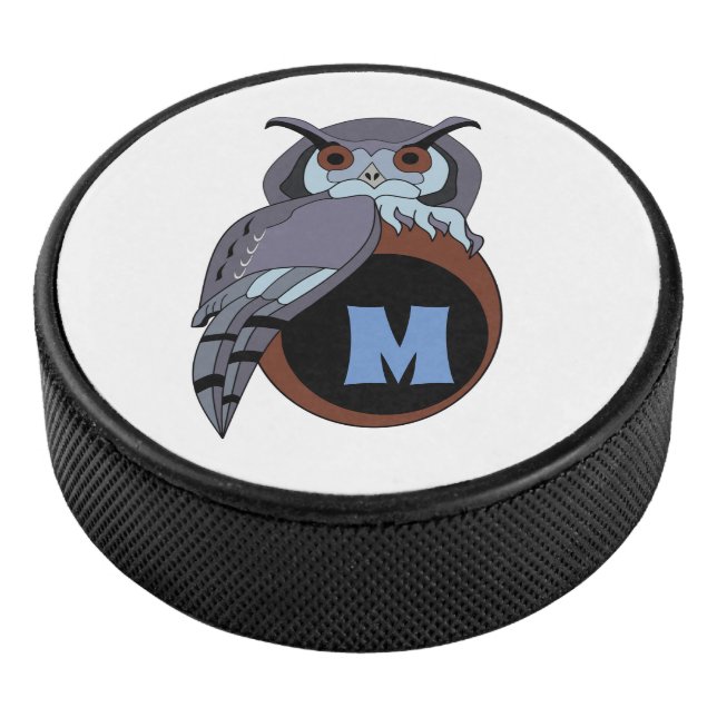 Protective Scop Owl Monogrammed Egg Hockey Puck (3/4)