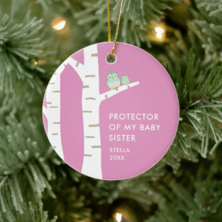 Protector Of My Baby Sister Personalised Cute Owls Ceramic Tree Decoration