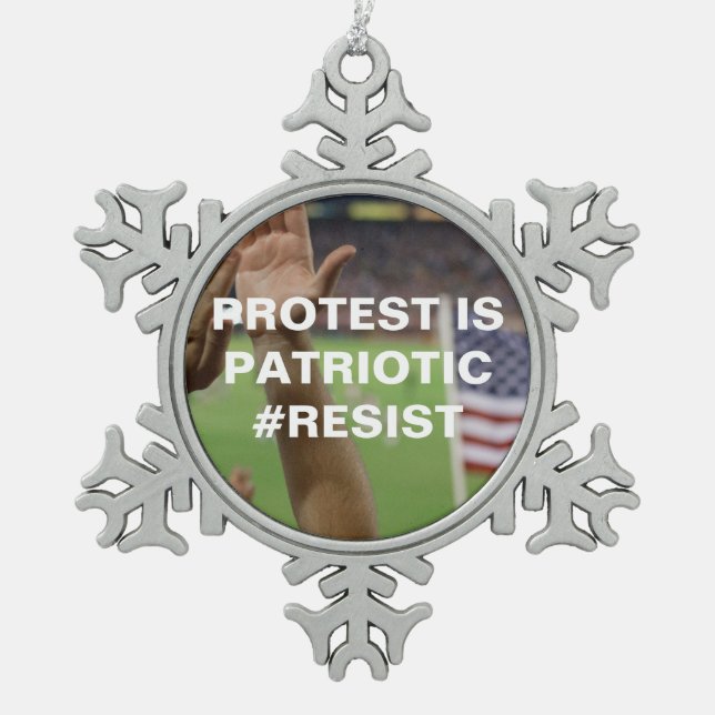 Protest is Patriotic Resist Flag Snowflake Pewter Christmas Ornament (Front)