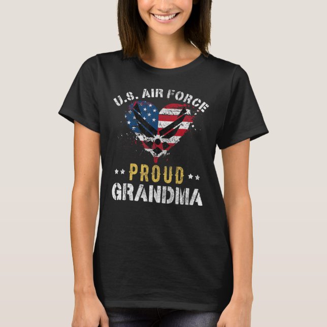  Proud Air Force Grandma American Flag Heart T-Shirt (Front)