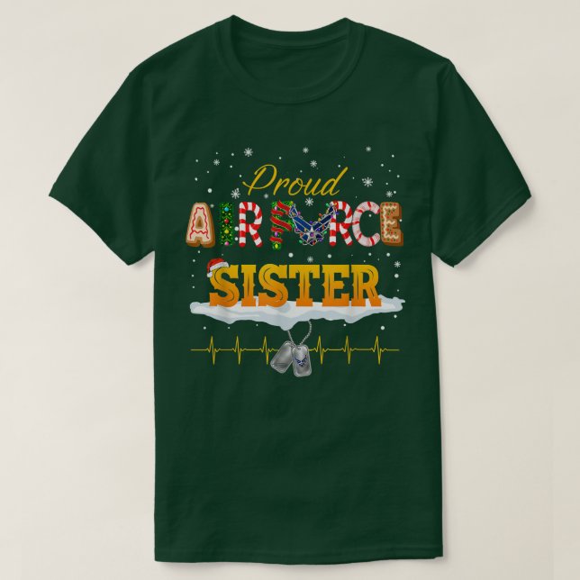 Proud Air Force Sister Santa Hat Christmas Family  T-Shirt (Design Front)