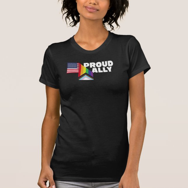 Proud Ally and Proud Patriot USA Flag LGBT Gay Les T-Shirt (Front)