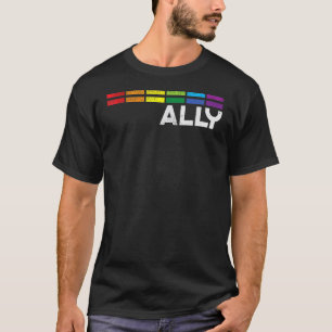 Proud Ally Bars Equality Lgbtq Rainbow Flag Gay Pr T-Shirt