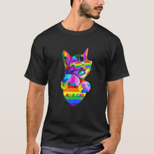 Proud Ally Cat Pride Lgb Ransgender Flag Heart Gay T-Shirt