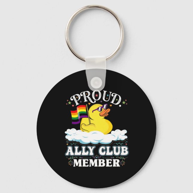 Proud Ally Club Duck Pride Flag Key Ring (Front)