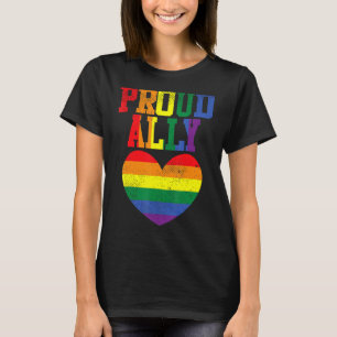 Proud Ally Heart Protest Lgbtq Rainbow Flag Gay Pr T-Shirt