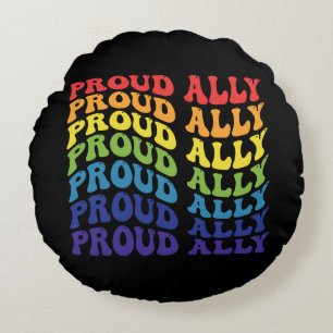 Proud Ally LGBTQ Gay Pride Rainbow Round Cushion