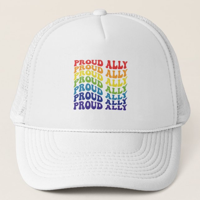Proud Ally | LGBTQ | Gay Pride | Rainbow Trucker Hat (Front)