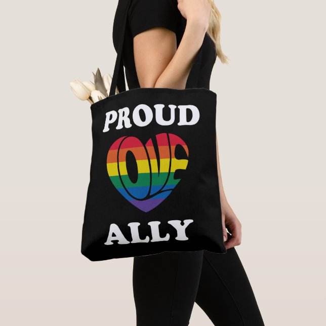 Proud Ally LGBTQ Pride Tote Bag (Close Up)