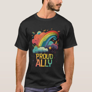 Proud Ally Rainbow Wave LGBTQIA+ Pride Community C T-Shirt