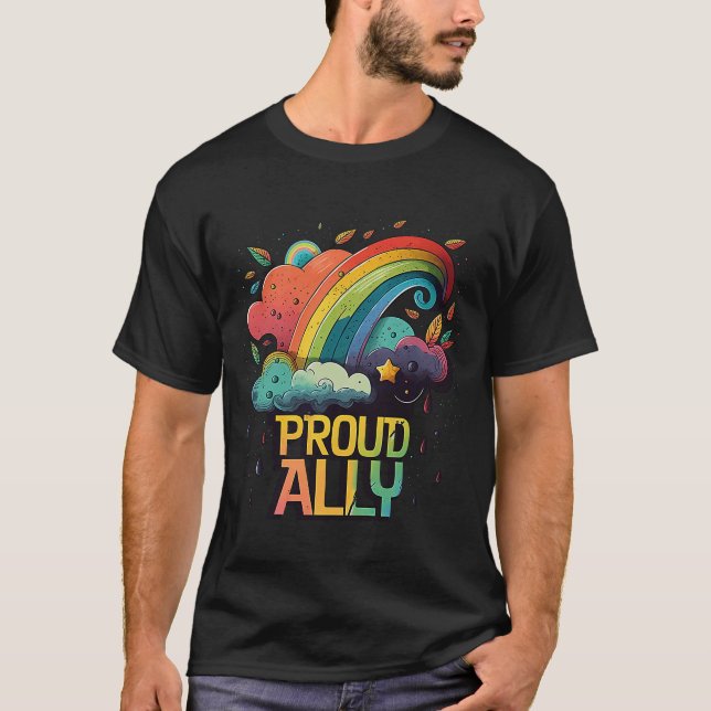 Proud Ally Rainbow Wave LGBTQIA+ Pride Community C T-Shirt (Front)