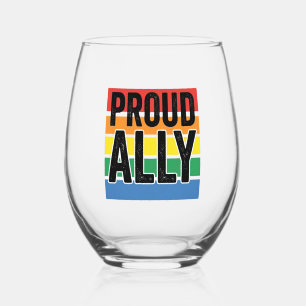 Proud Ally Vintage Pride Support Shirt Design_1 Stemless Wine Glass